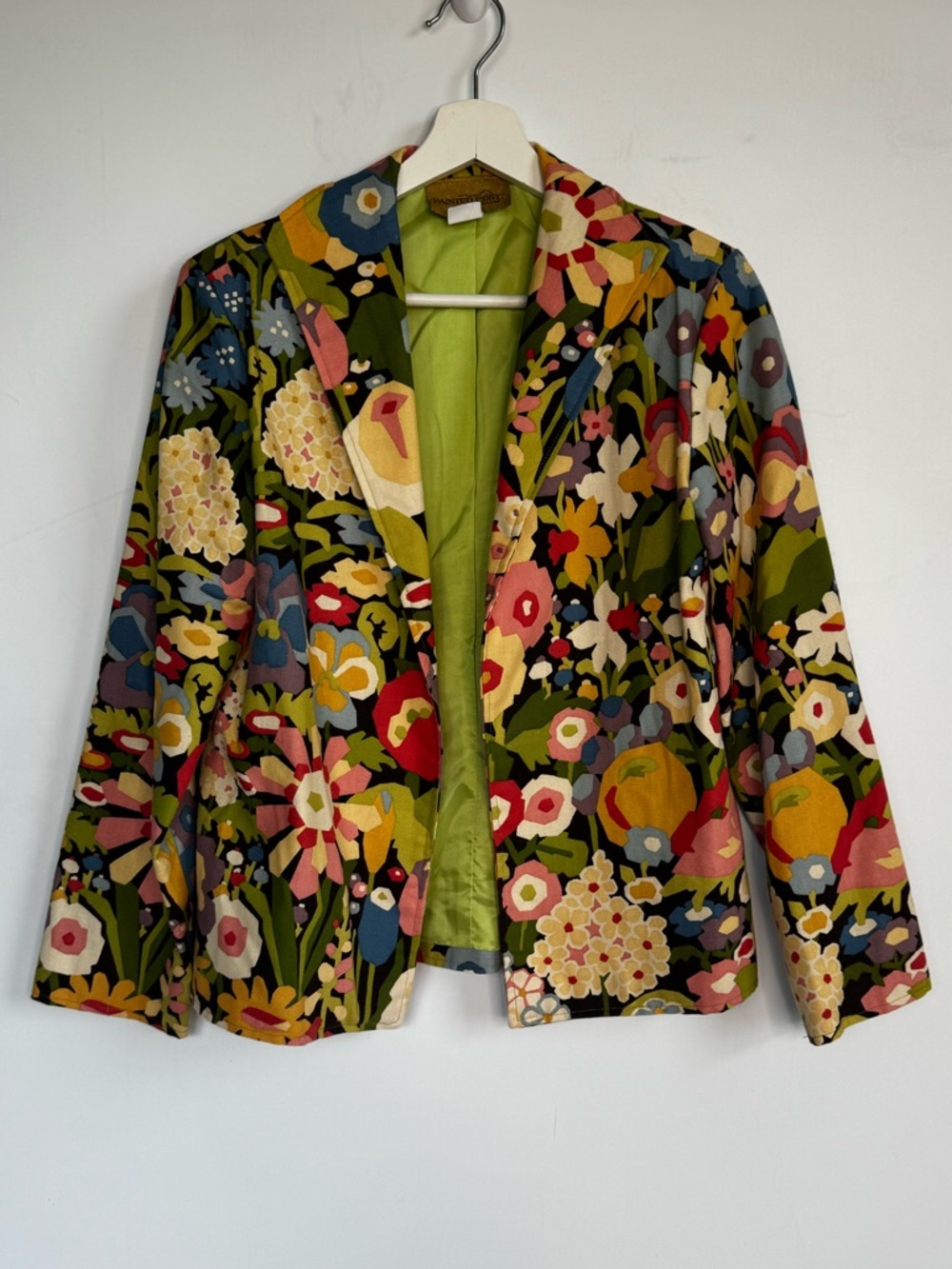 Vintage Painted Pony Floral Multicolor Cotton Blazer Jacket Size XS